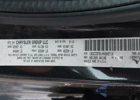 2010 Dodge Avenger R/T z USA, uszkodzony, nr VIN 1B3CC5FB1AN209716